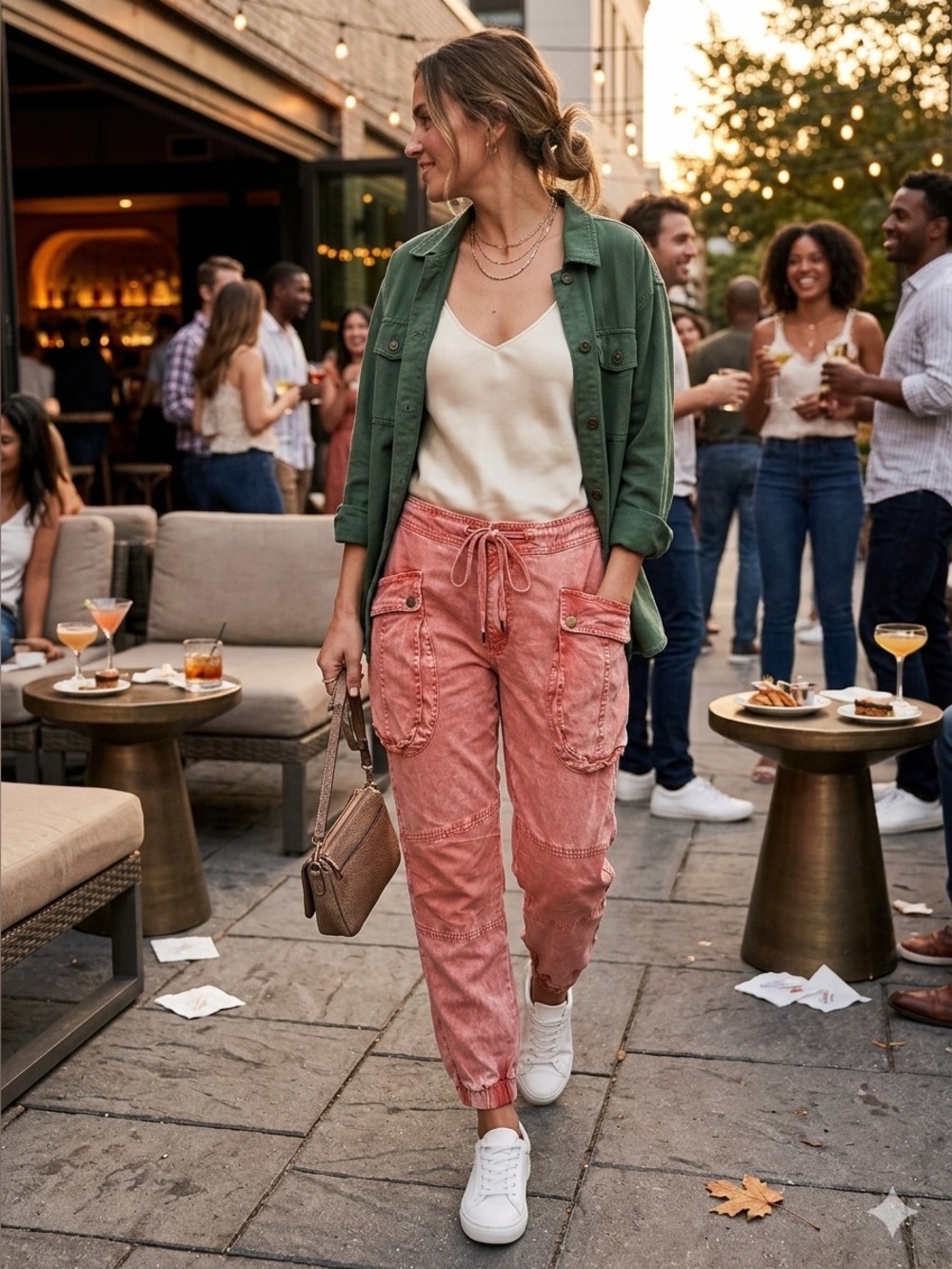 Womens Washed Cargo Jeans - Pink M